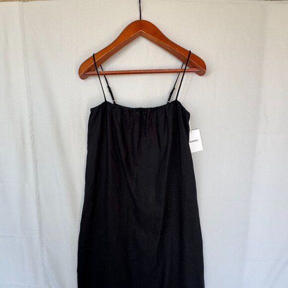 Venroy Black Gathered Linen Square Neck Strappy Column Shift Maxi Dress Size M - Picture 4 of 15